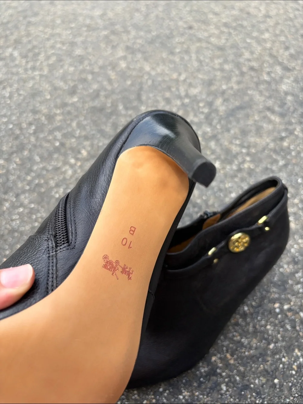Coach Black Leather Ankle Booties with Gold-Tone Logo Accent